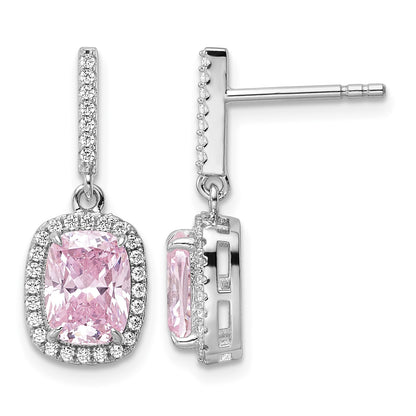 Sterling Silver Rhodium-plated Pink & White CZ Dangle Post Earrings