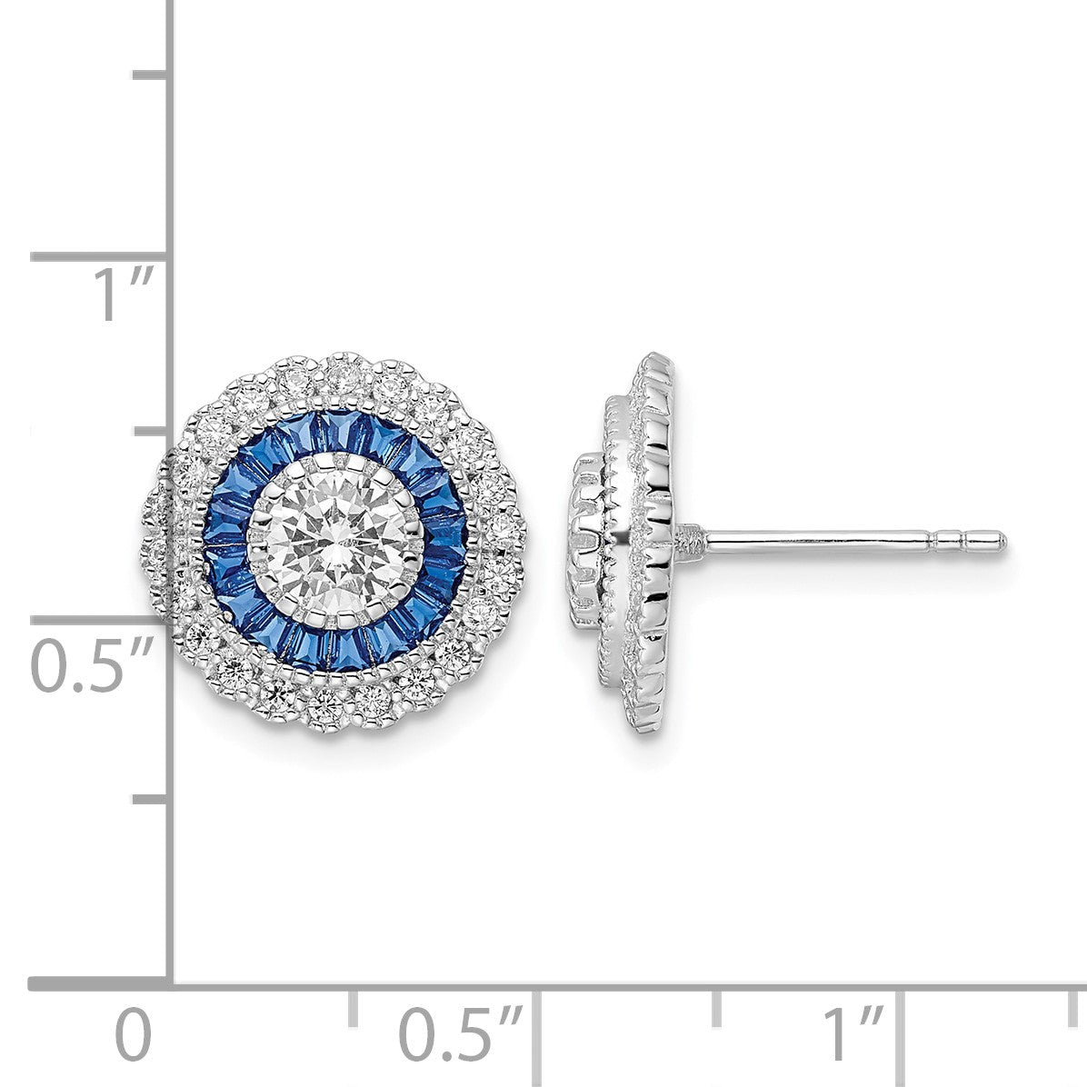 Sterling Silver Rhodium-plated Polished Blue & White CZ Round Post Earrings