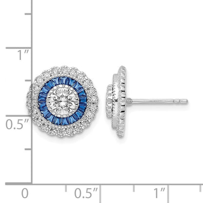 Sterling Silver Rhodium-plated Polished Blue & White CZ Round Post Earrings