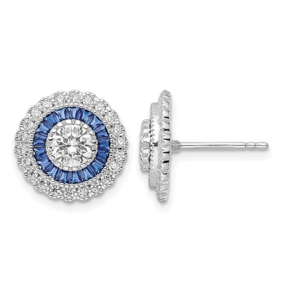 Sterling Silver Rhodium-plated Polished Blue & White CZ Round Post Earrings