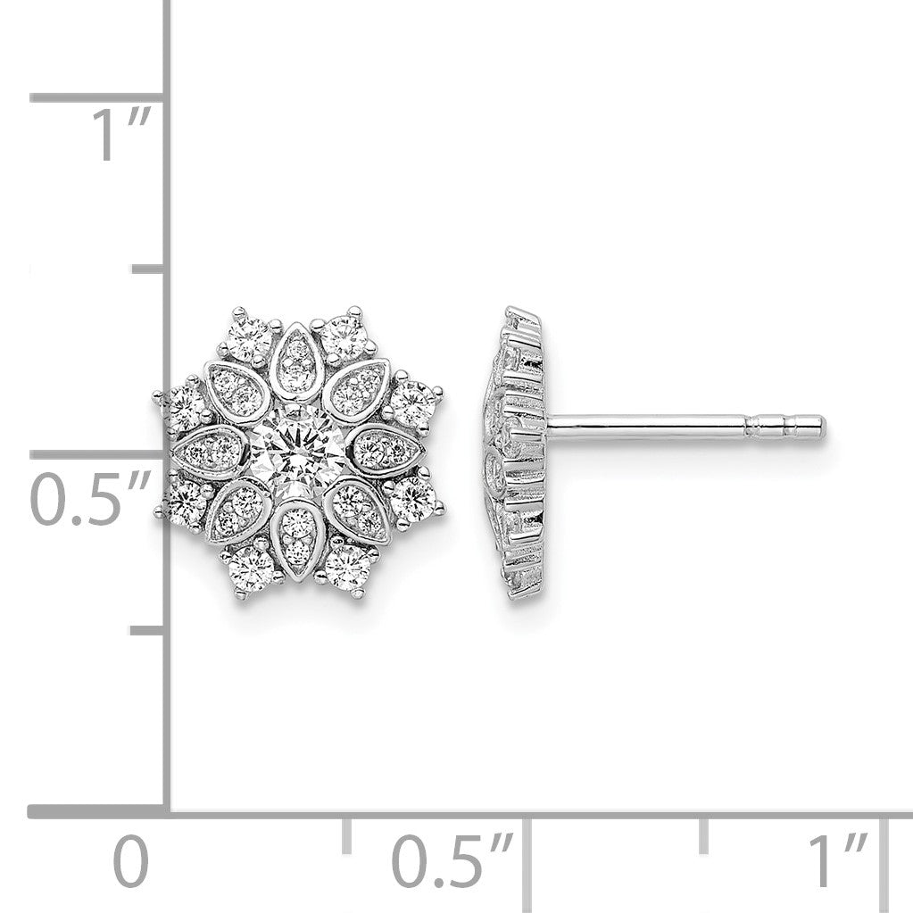 Sterling Silver Rhodium-plated CZ Snowflake Post Earrings