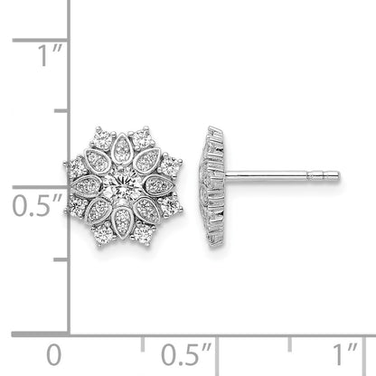 Sterling Silver Rhodium-plated CZ Snowflake Post Earrings