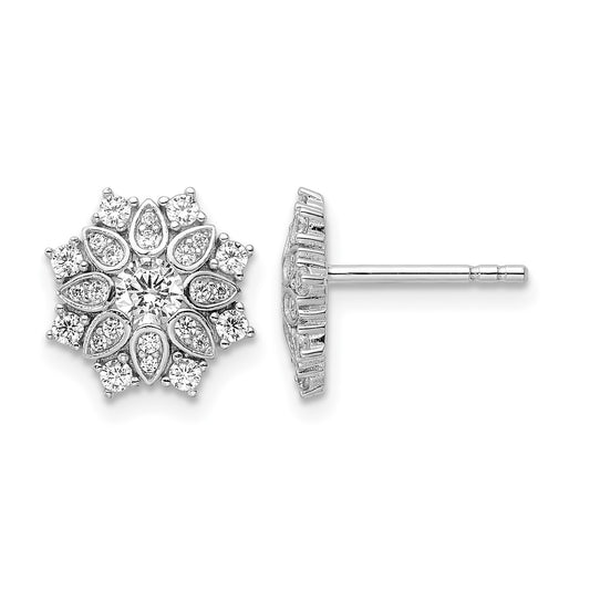 Sterling Silver Rhodium-plated CZ Snowflake Post Earrings