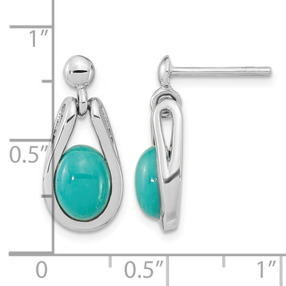 Sterling Silver RH-plated Oval Chinese Turquoise Dangle Post Earrings