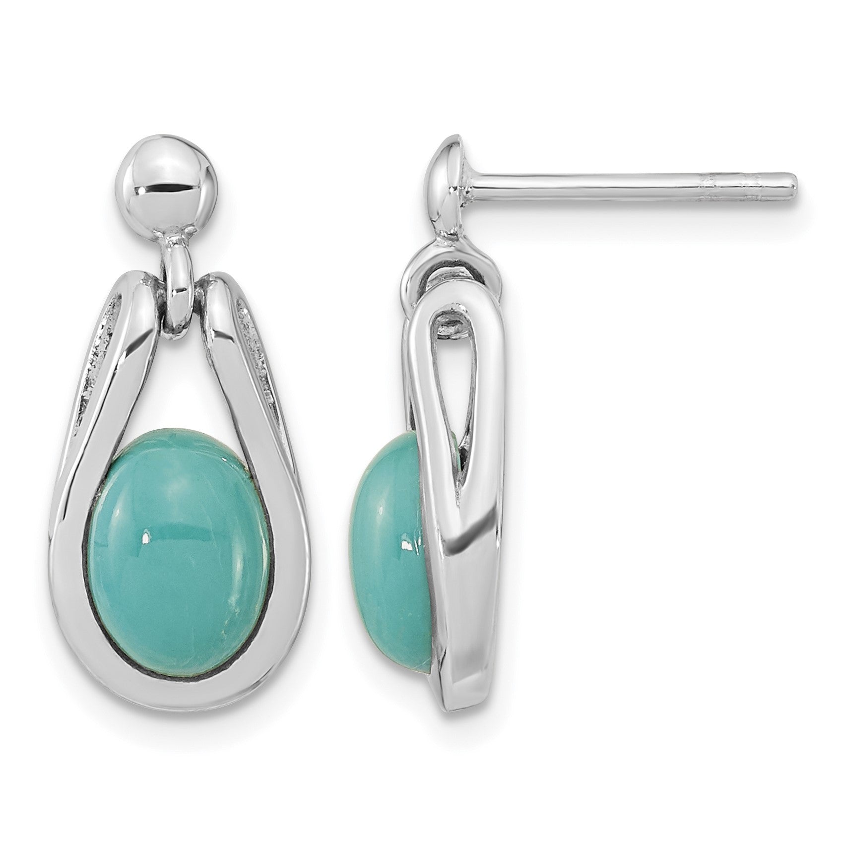 Sterling Silver RH-plated Oval Chinese Turquoise Dangle Post Earrings