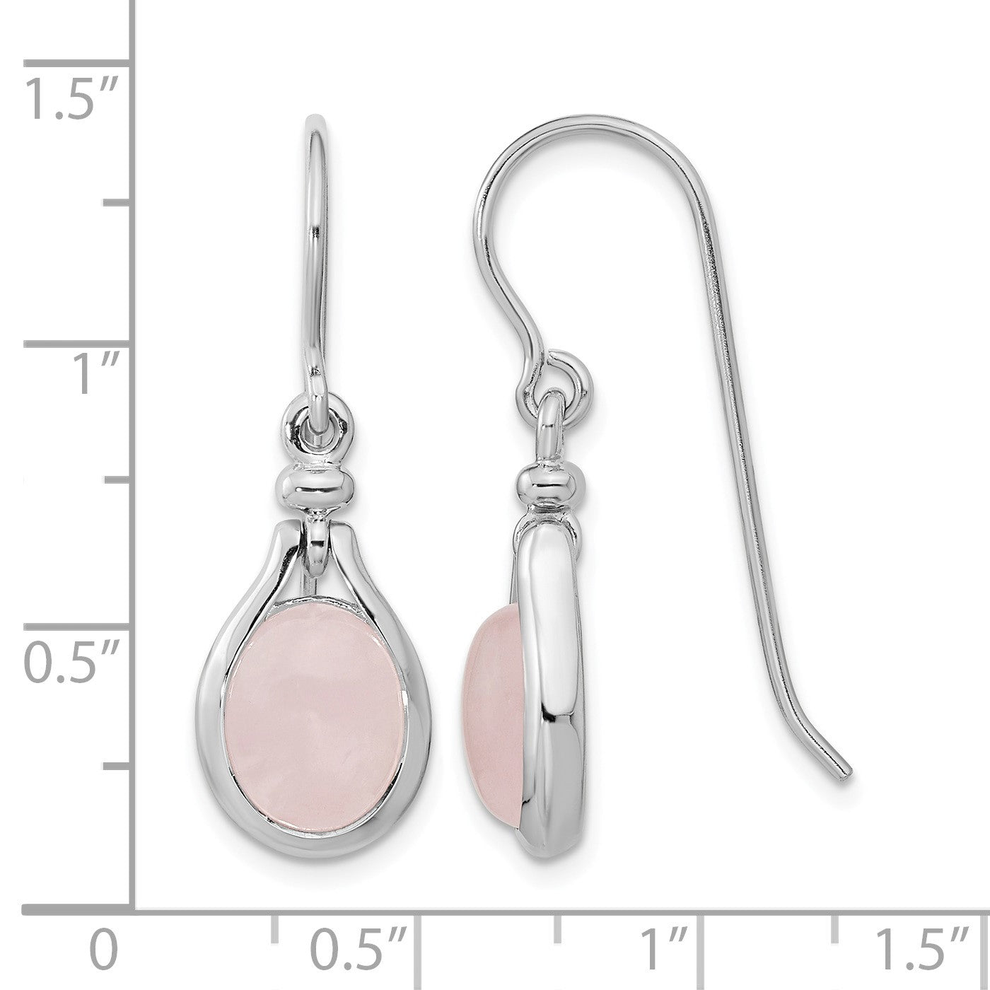 Sterling Silver RH-plated Rose Quartz Oval Dangle Earrings
