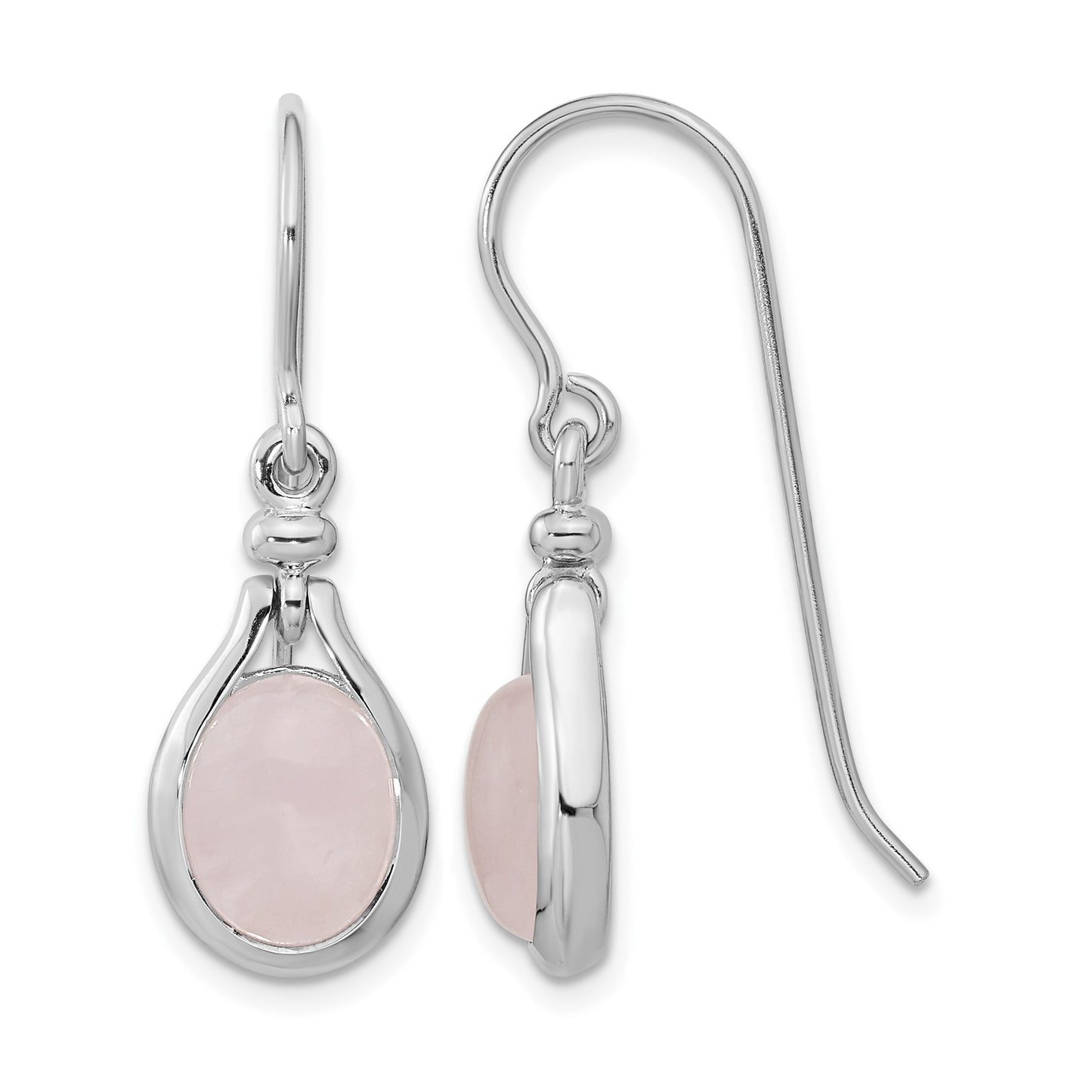 Sterling Silver RH-plated Rose Quartz Oval Dangle Earrings