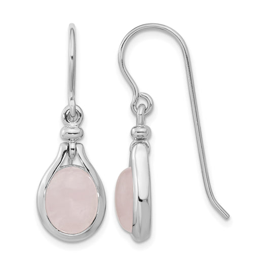 Sterling Silver RH-plated Rose Quartz Oval Dangle Earrings