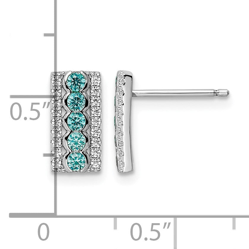 Sterling Silver Rhodium plated Aqua & White CZ Post Earrings
