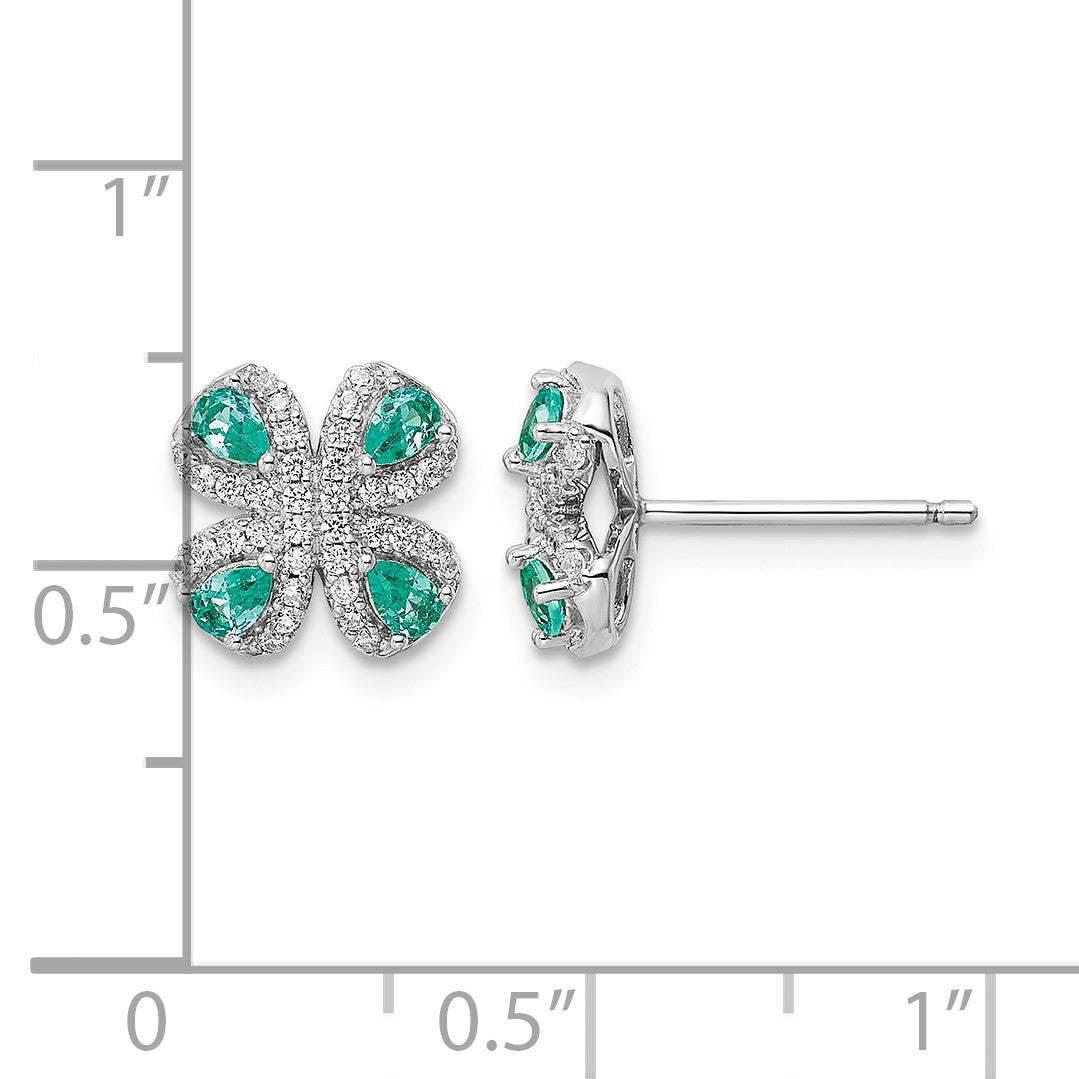 Sterling Silver Rhodium plated Teal & White CZ Post Earrings