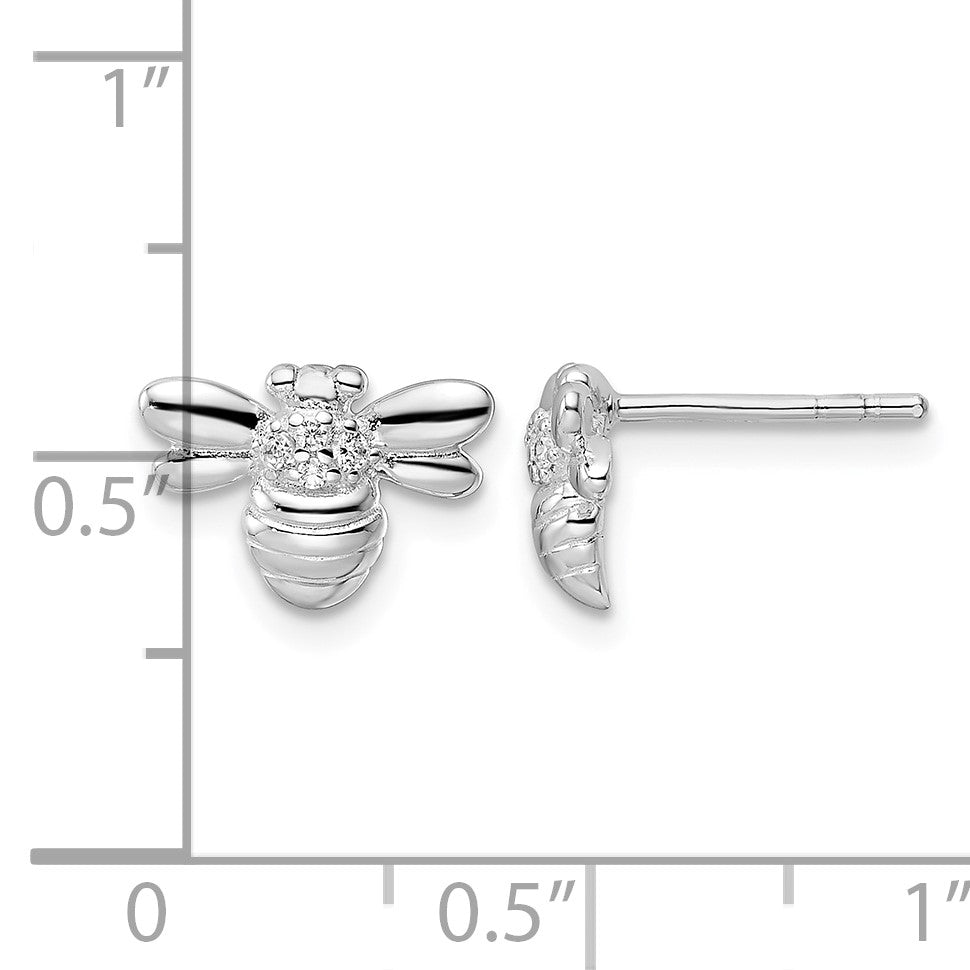 Sterling Silver Rhodium-plated Polished CZ Bumble Bee Post Earrings