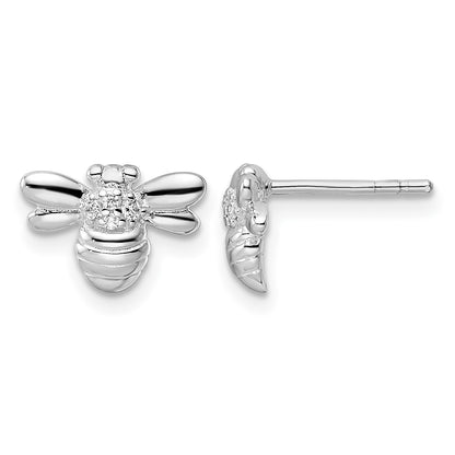 Sterling Silver Rhodium-plated Polished CZ Bumble Bee Post Earrings
