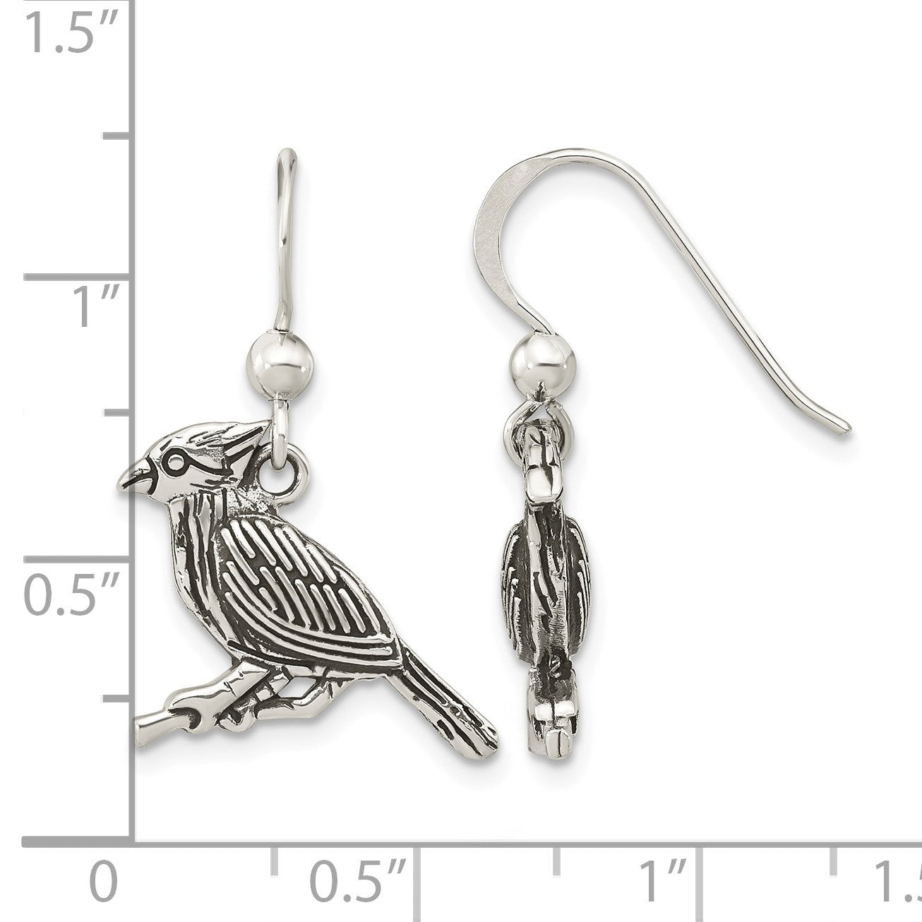 Sterling Silver Antiqued Bird on Branch Dangle Earrings