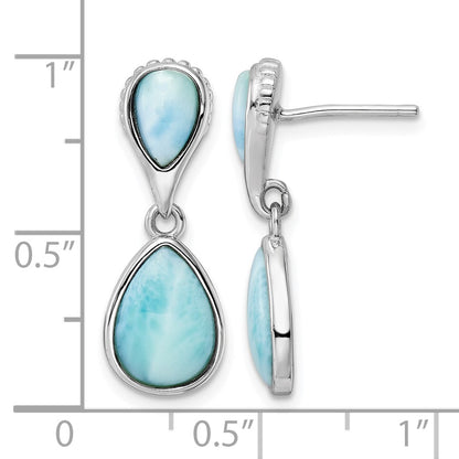 Sterling Silver Rhodium-plated Polished Pear Shape Larimar Dangle Earrings