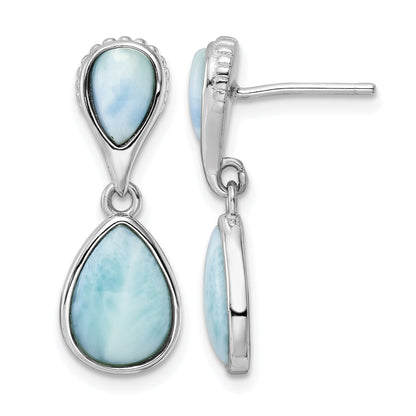Sterling Silver Rhodium-plated Polished Pear Shape Larimar Dangle Earrings
