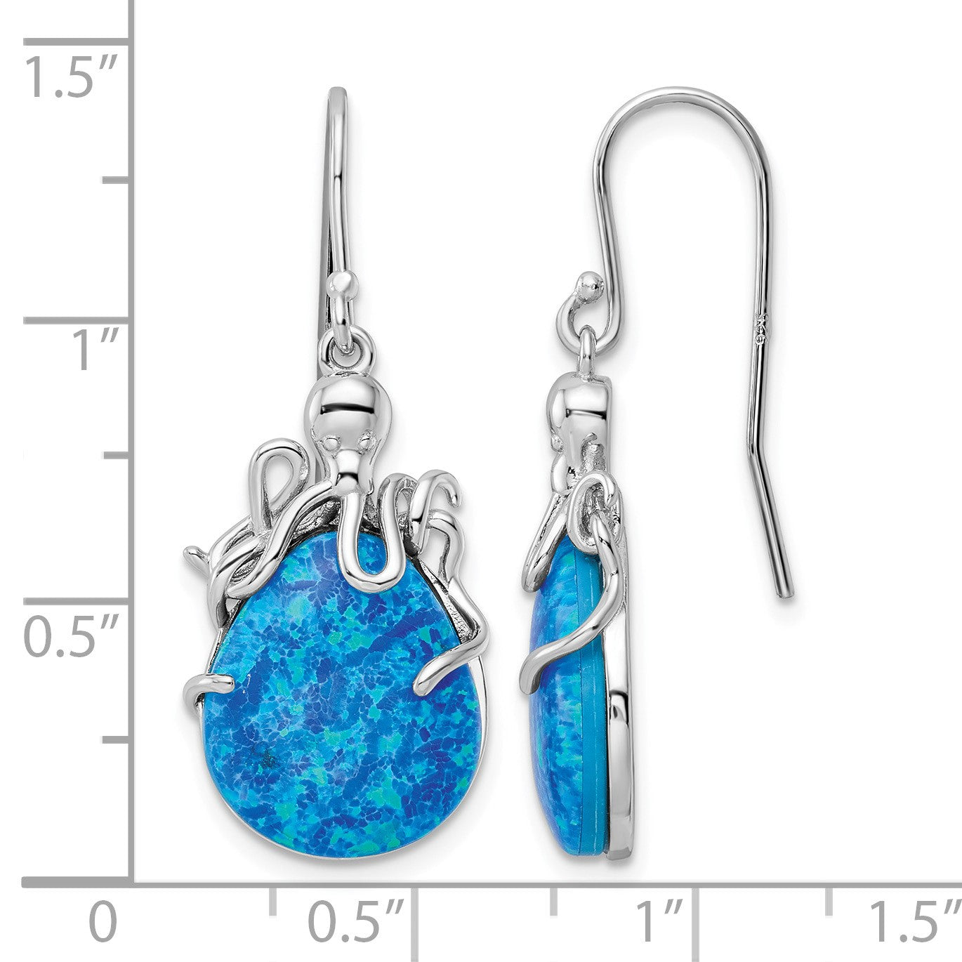 Sterling Silver Rhodium-plated Blue Lab Created Opal Octopus Dangle Earrings