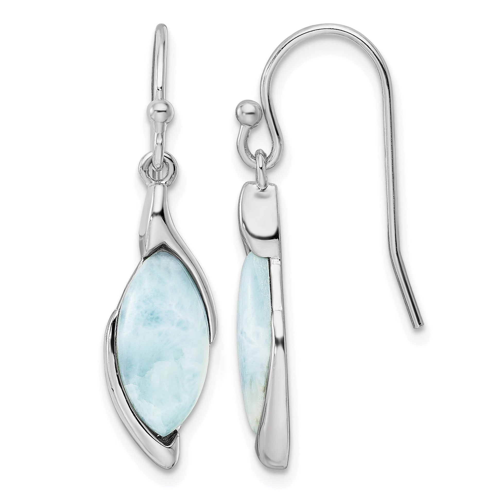 Sterling Silver Rhodium-plated Polished Larimar Dangle Earrings