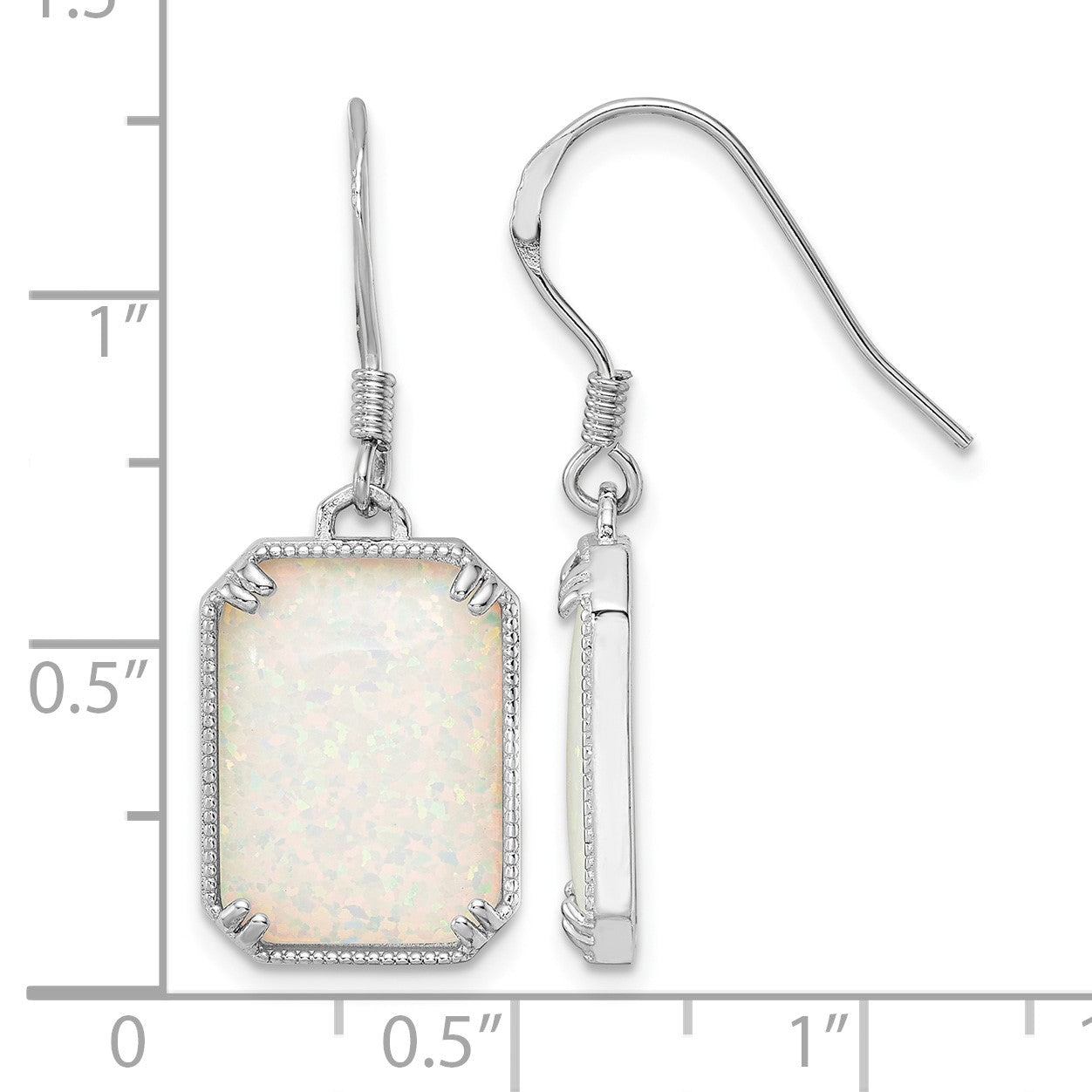 Sterling Silver RH-plated White Created Opal Beaded Border Earrings