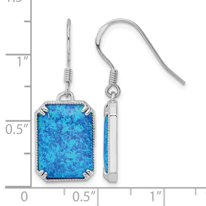 Sterling Silver RH-plated Blue Created Opal Beaded Border Earrings