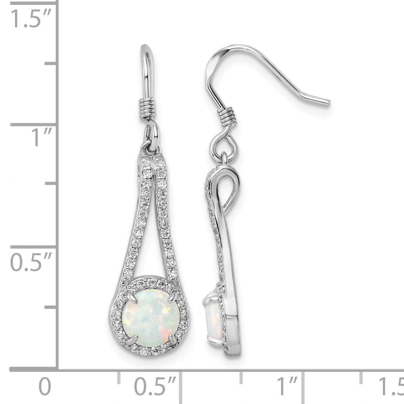 Sterling Silver Rhodium-plated CZ & White Created Opal Dangle Earrings
