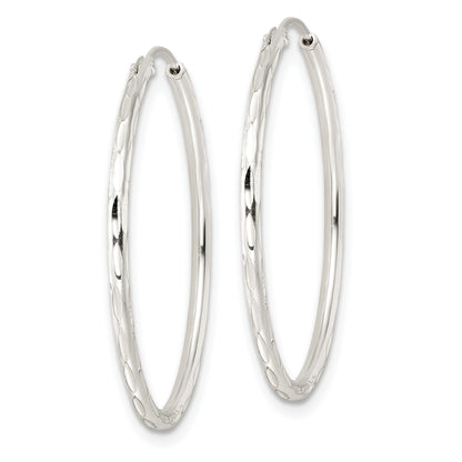 Sterling Silver Diamond-cut 1.5x30mm Endless Tube Hoop Earrings