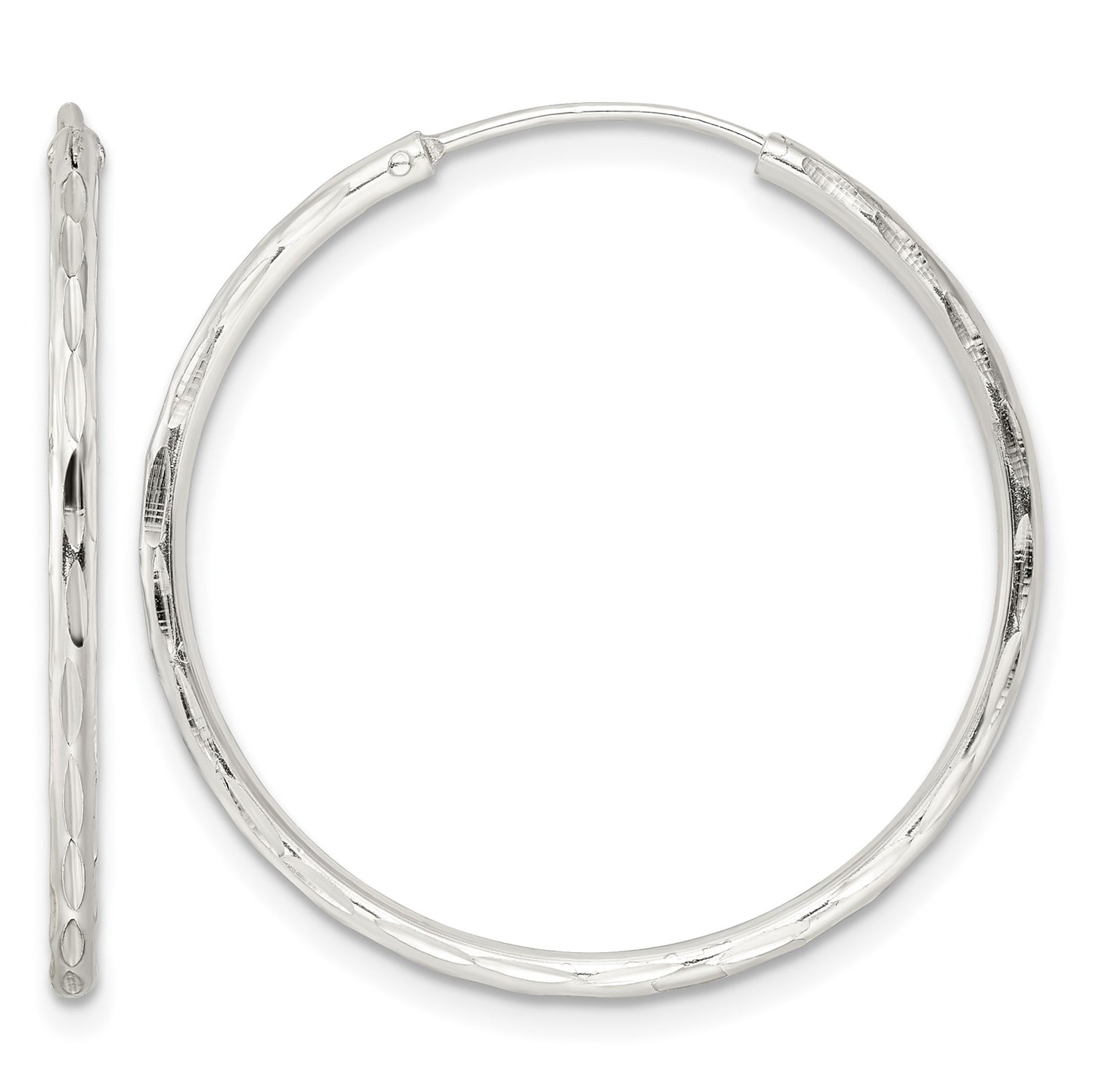 Sterling Silver Diamond-cut 1.5x30mm Endless Tube Hoop Earrings