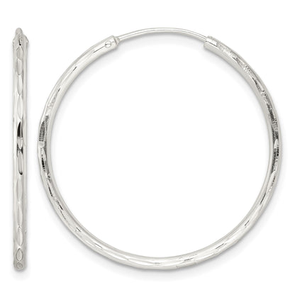 Sterling Silver Diamond-cut 1.5x30mm Endless Tube Hoop Earrings