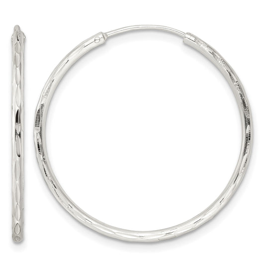 Sterling Silver Diamond-cut 1.5x30mm Endless Tube Hoop Earrings