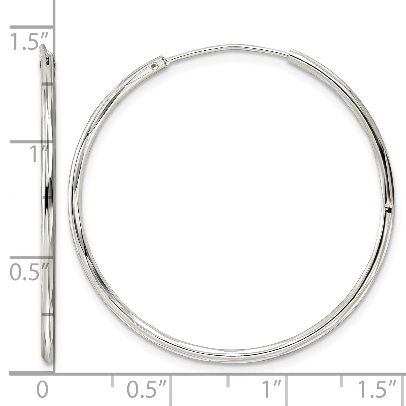 Sterling Silver Diamond-cut 1.5x35mm Endless Tube Hoop Earrings