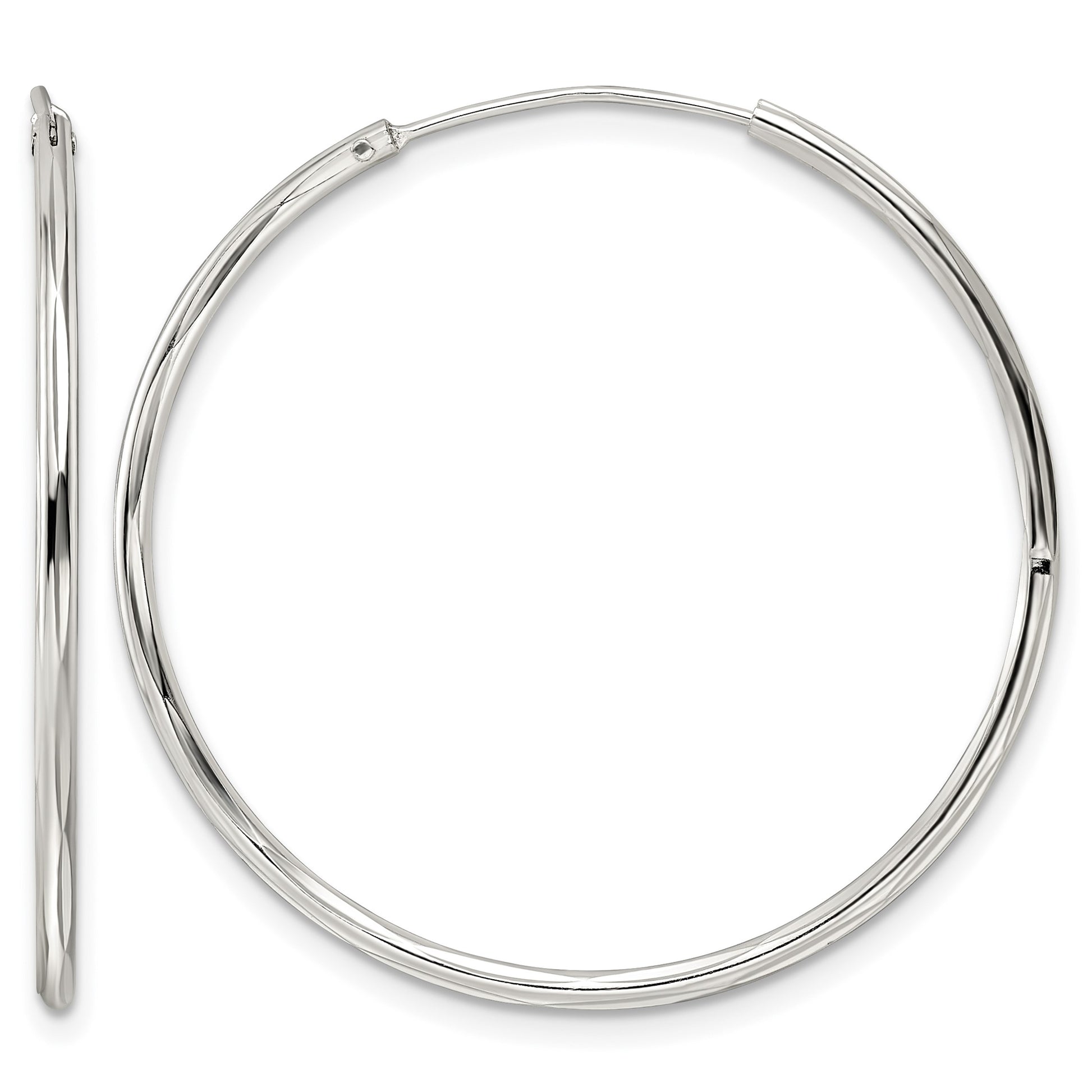 Sterling Silver Diamond-cut 1.5x35mm Endless Tube Hoop Earrings