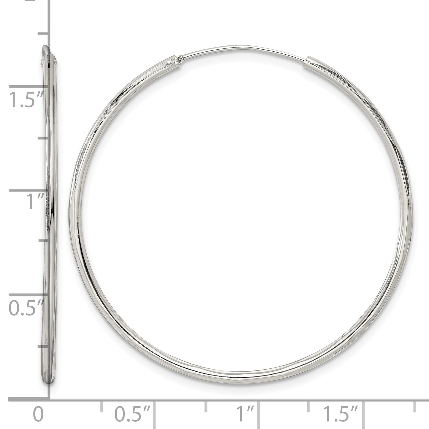 Sterling Silver Diamond-cut 1.5x40mm Endless Tube Hoop Earrings