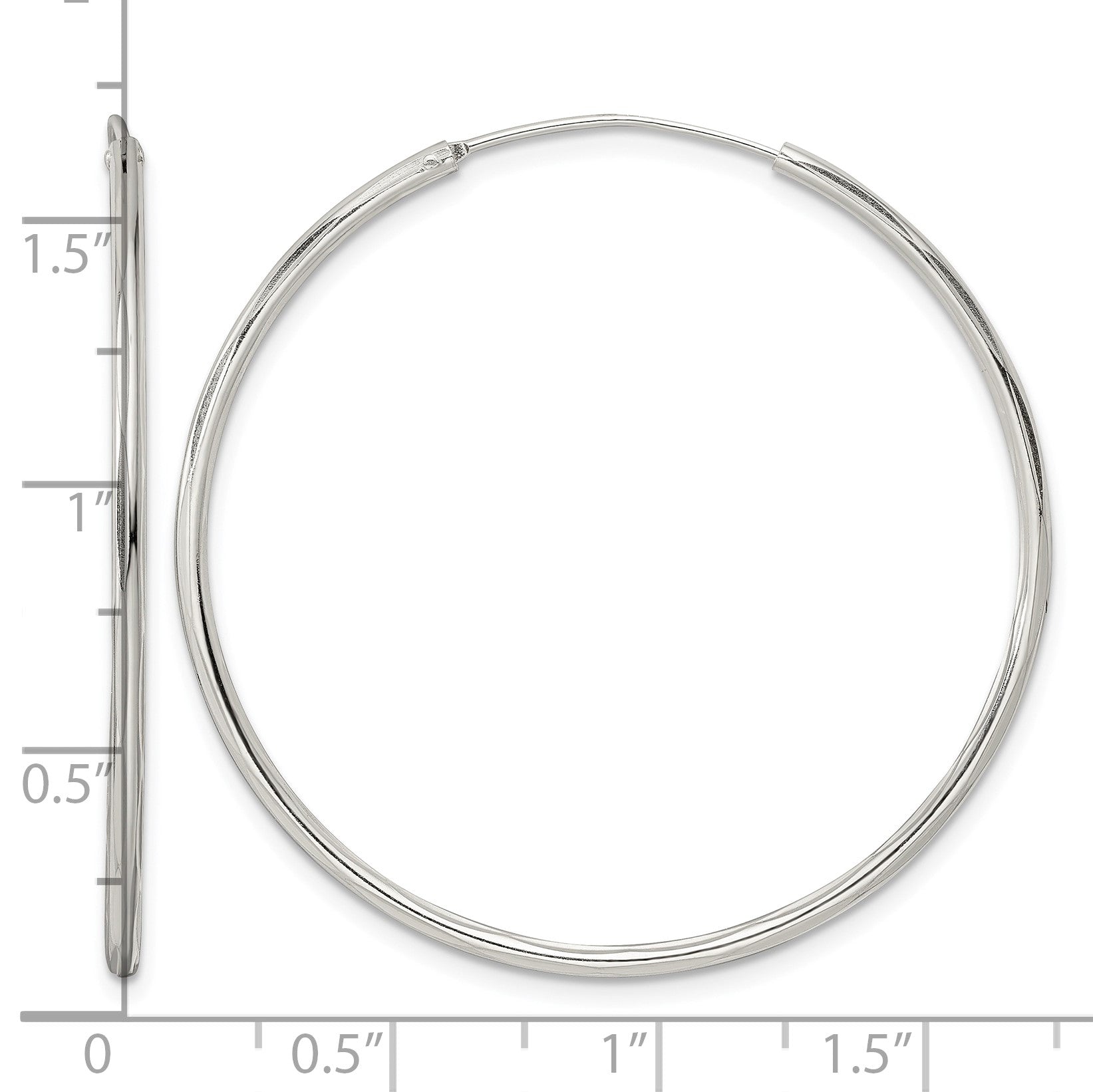 Sterling Silver Diamond-cut 1.5x40mm Endless Tube Hoop Earrings