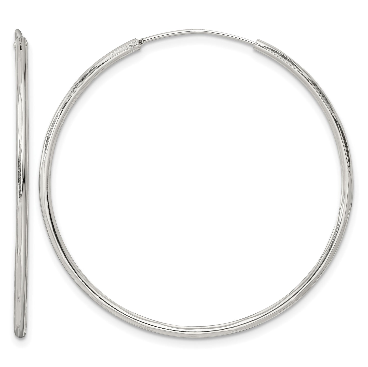 Sterling Silver Diamond-cut 1.5x40mm Endless Tube Hoop Earrings