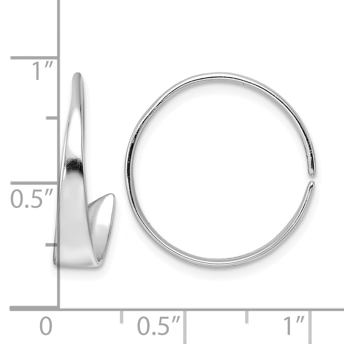 Sterling Silver Rhodium-plated Polished Flat Bar Hoop Threader Earrings
