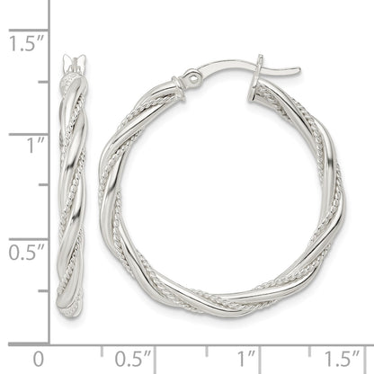 Sterling Silver Polished Twisted Rope Hoop Earrings