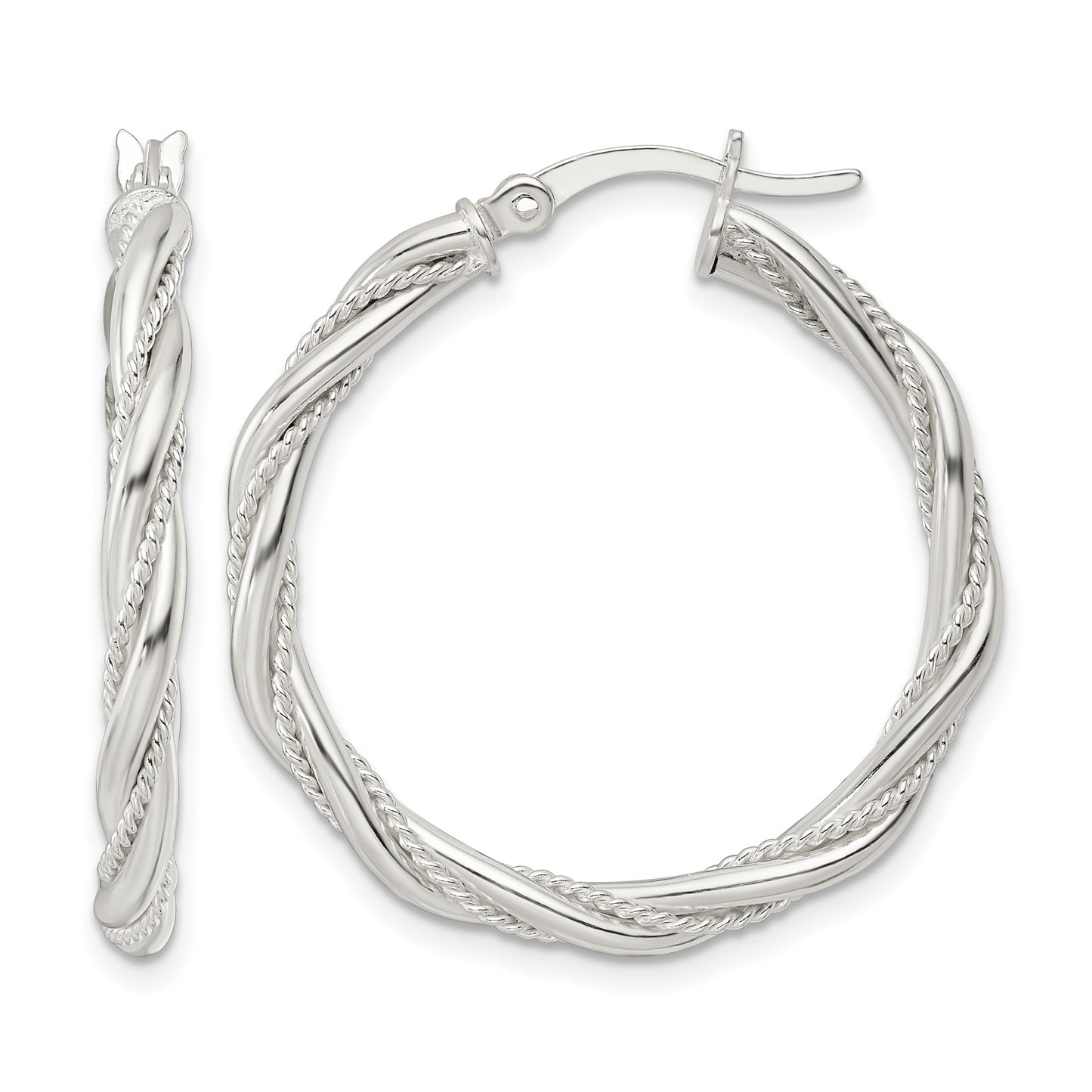 Sterling Silver Polished Twisted Rope Hoop Earrings