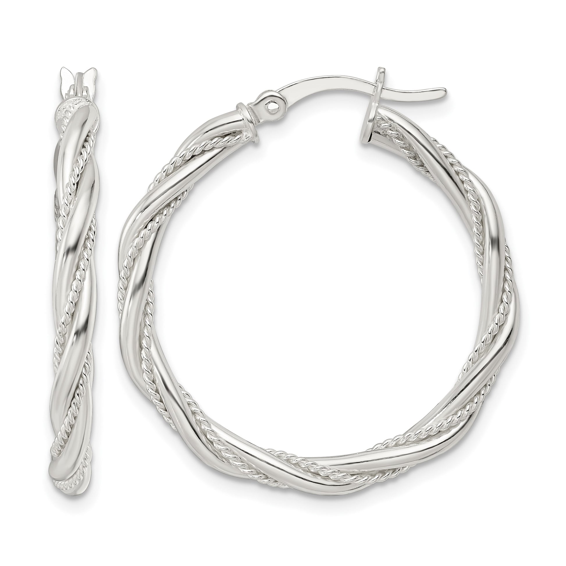 Sterling Silver Polished Twisted Rope Hoop Earrings
