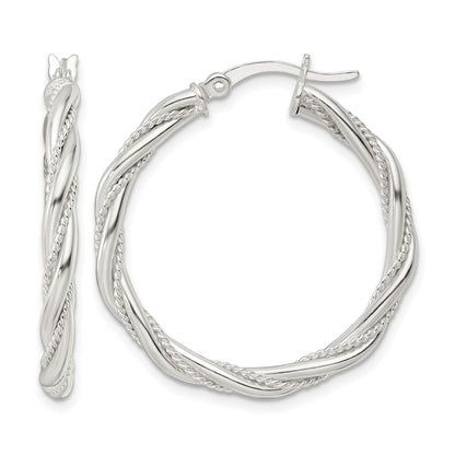Sterling Silver Polished Twisted Rope Hoop Earrings
