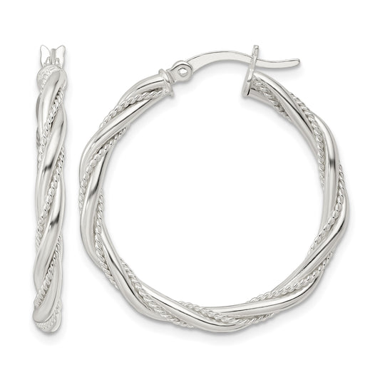 Sterling Silver Polished Twisted Rope Hoop Earrings