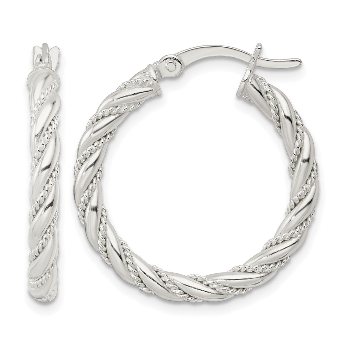 Sterling Silver Polished Twisted Rope Hoop Earrings