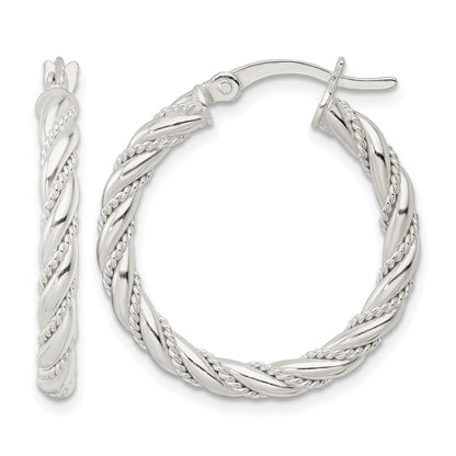 Sterling Silver Polished Twisted Rope Hoop Earrings