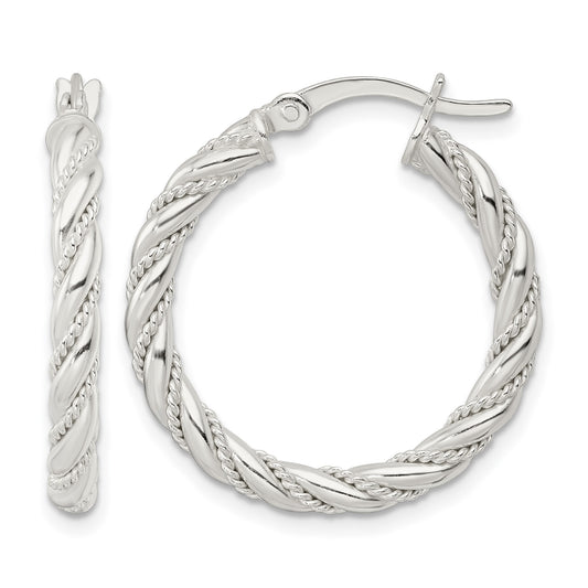 Sterling Silver Polished Twisted Rope Hoop Earrings