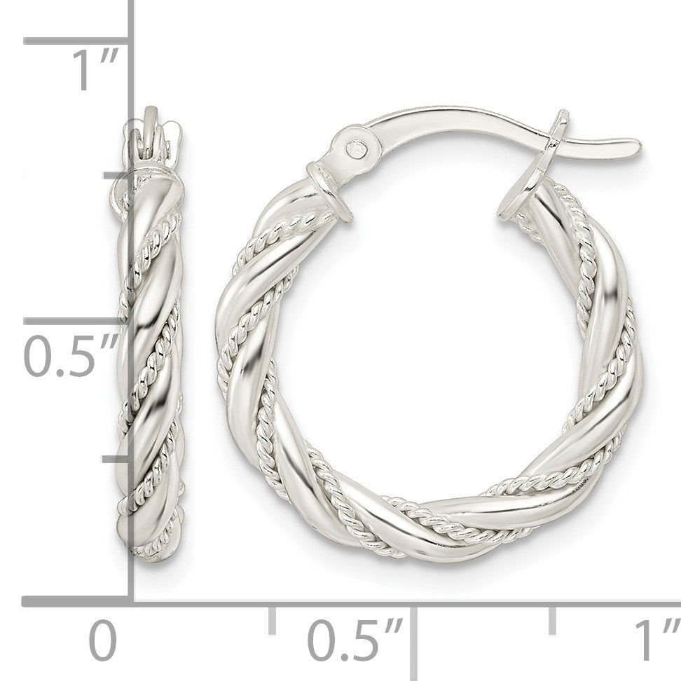 Sterling Silver Polished Twisted Rope Hoop Earrings