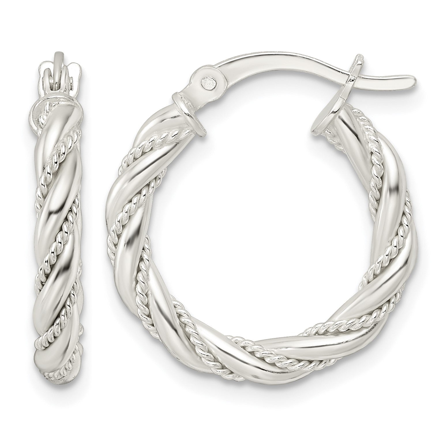 Sterling Silver Polished Twisted Rope Hoop Earrings
