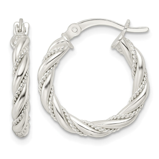 Sterling Silver Polished Twisted Rope Hoop Earrings