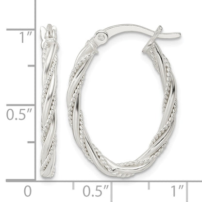 Sterling Silver Polished Twisted Rope Oval Hoop Earrings