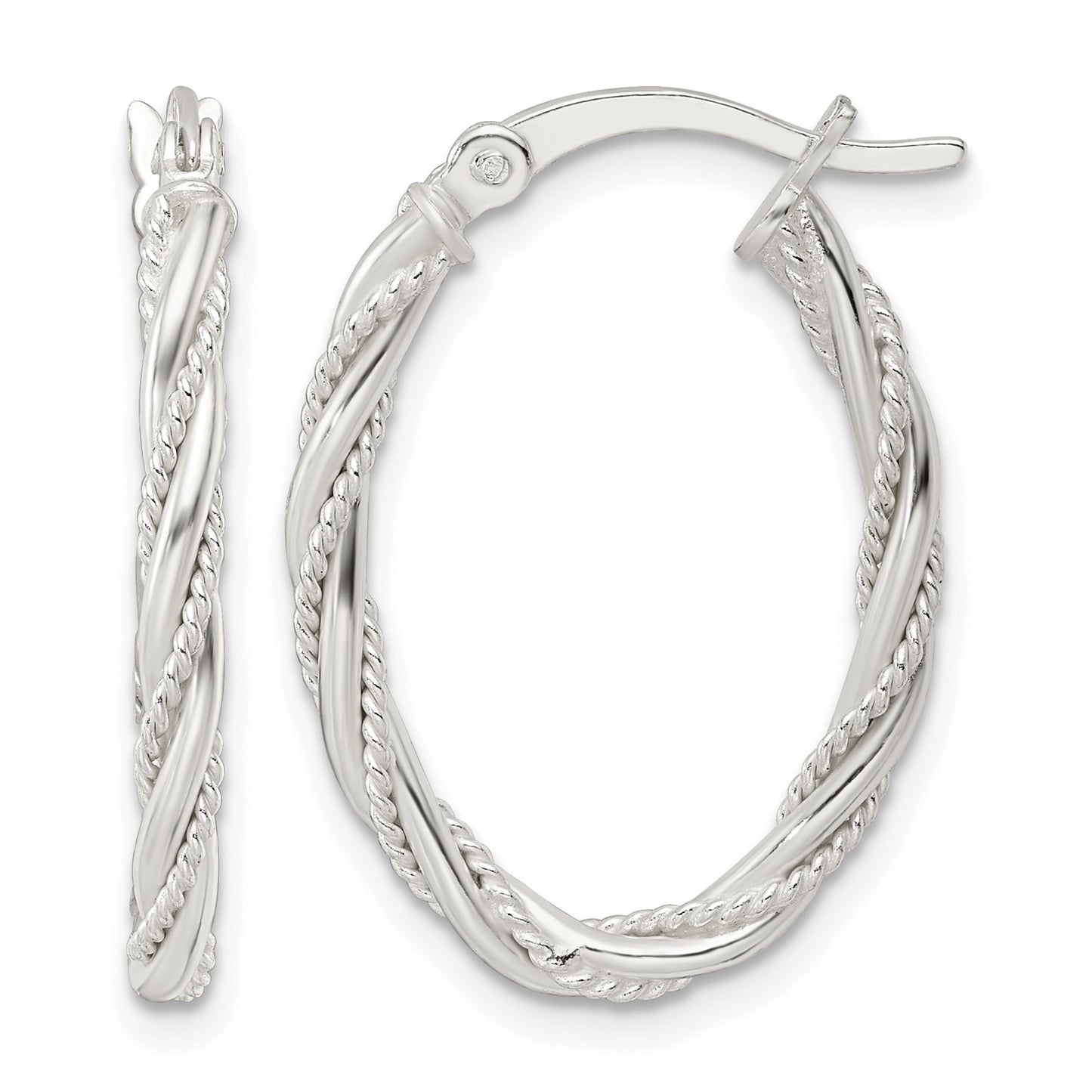 Sterling Silver Polished Twisted Rope Oval Hoop Earrings