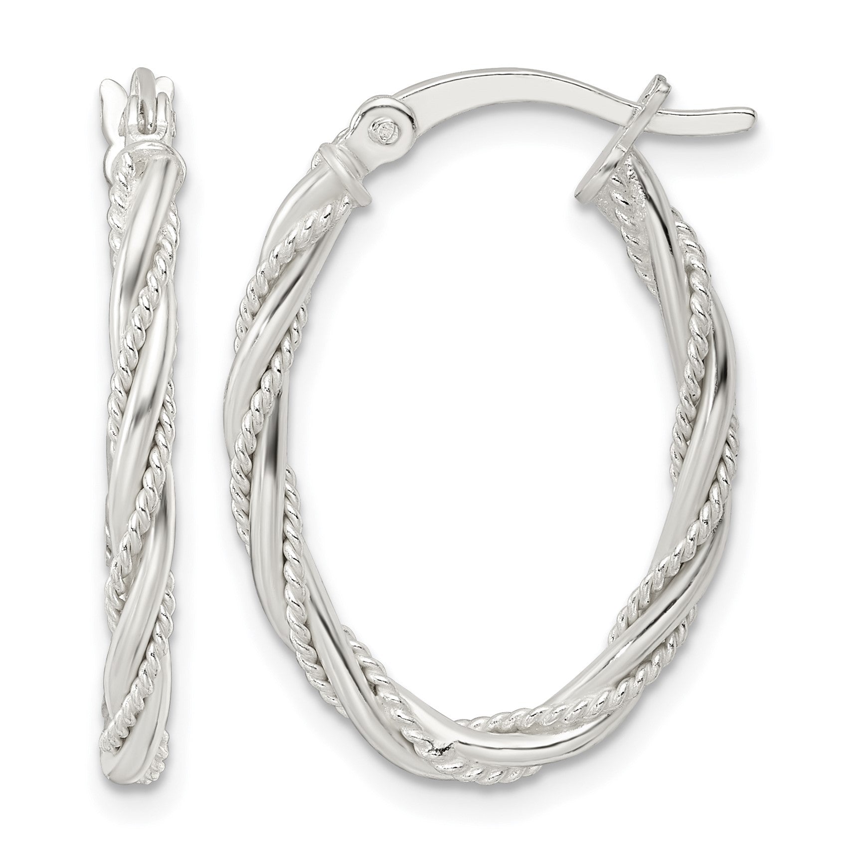 Sterling Silver Polished Twisted Rope Oval Hoop Earrings