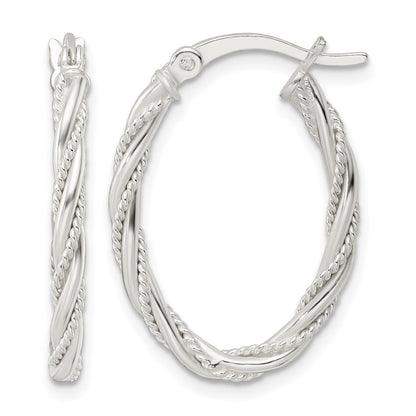 Sterling Silver Polished Twisted Rope Oval Hoop Earrings
