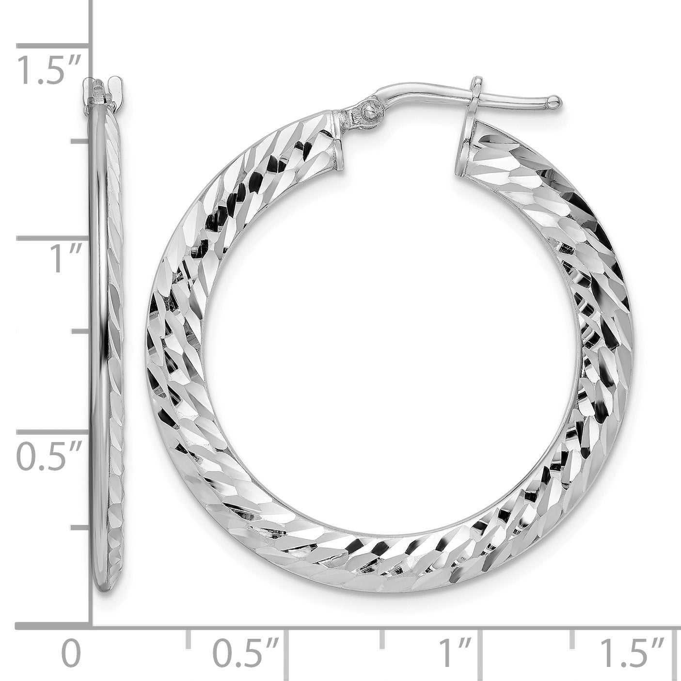Sterling Silver Rhodium-plated 2x32mm D/C Knife-edge Tube Hoop Earrings